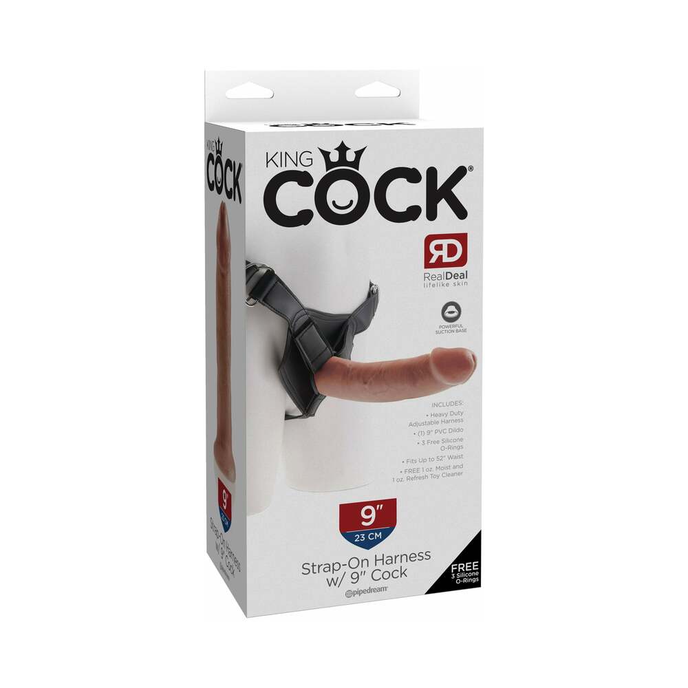 Pipedream King Cock Strap-on Harness With 9 in. Cock Tan - Red Garter