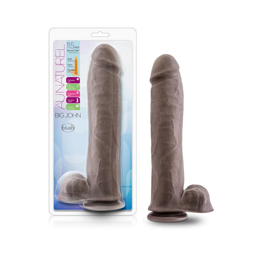 Au Naturel Big John 11.5 in. Posable Dual Density Dildo with Balls Brown - Red Garter