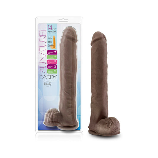 Au Naturel Daddy 14 in. Posable Dual Density Dildo with Balls Brown - Red Garter