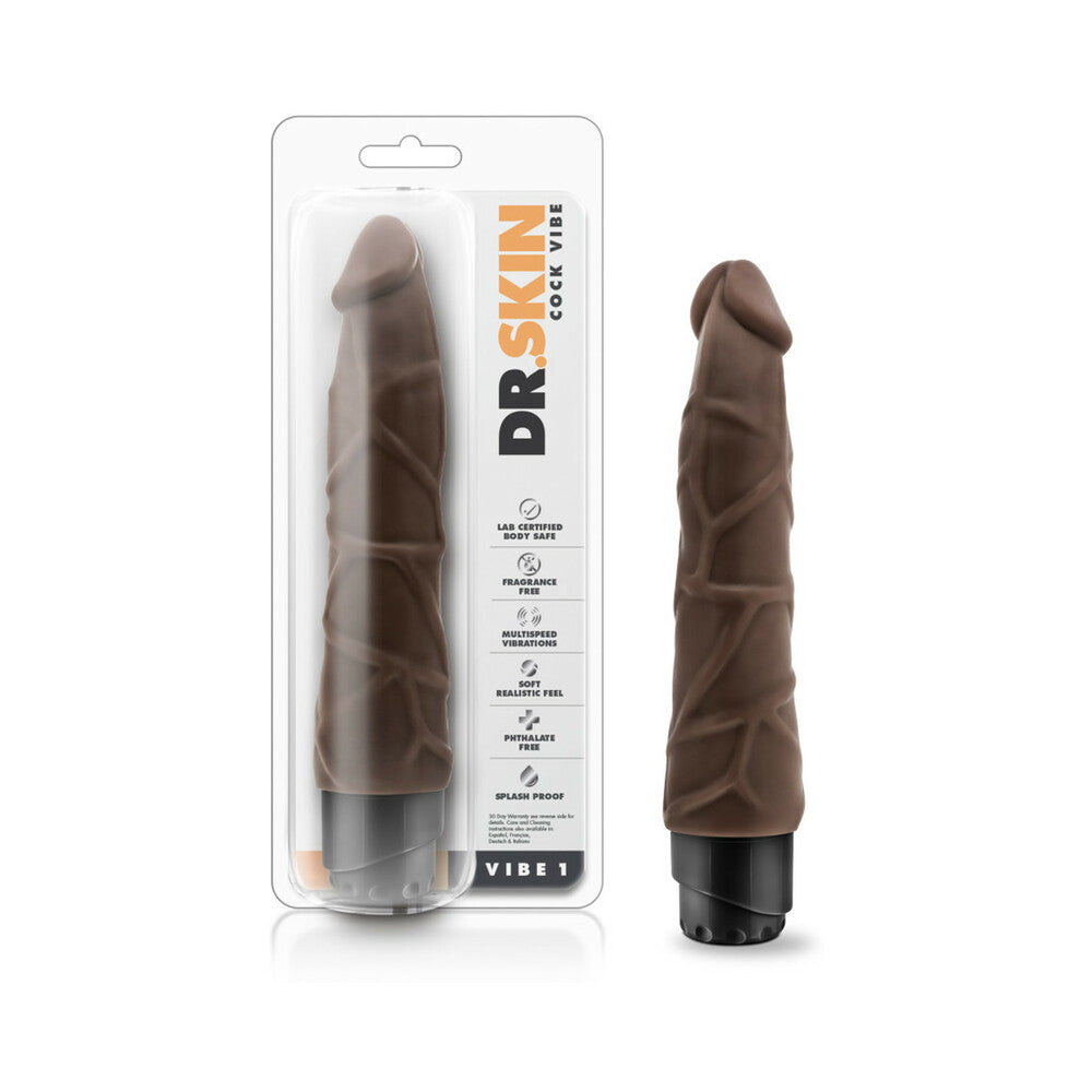 Dr. Skin Vibe 1 Realistic 9 in. Vibrating Dildo Brown - Red Garter