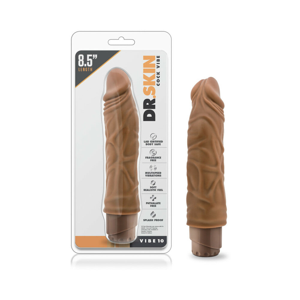 Dr. Skin Vibe 10 Realistic 8.5 in. Vibrating Dildo Tan - Red Garter