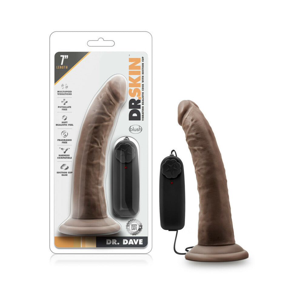 Dr. Skin Dr. Dave Realistic 7 in. Vibrating Dildo Brown - Red Garter
