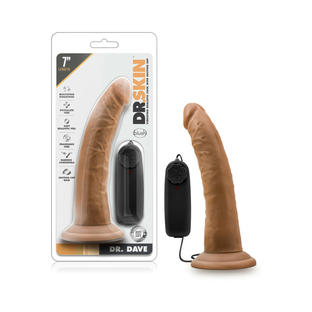 Dr. Skin Dr. Dave Realistic 7 in. Vibrating Dildo Tan - Red Garter