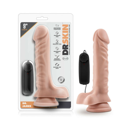 Dr. Skin Dr. James Realistic 9 in. Vibrating Dildo with Balls Beige - Red Garter