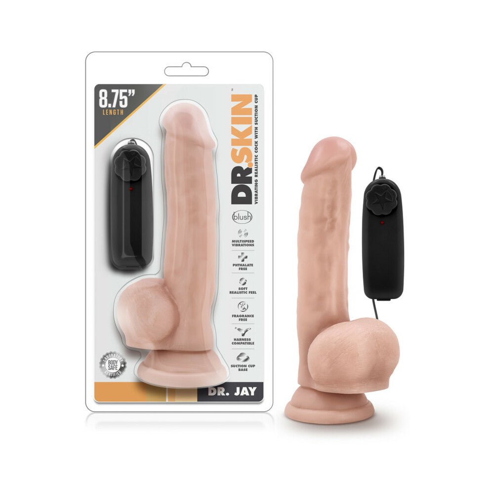 Dr. Skin Dr. Jay Realistic 8.75 in. Vibrating Dildo with Balls Beige - Red Garter