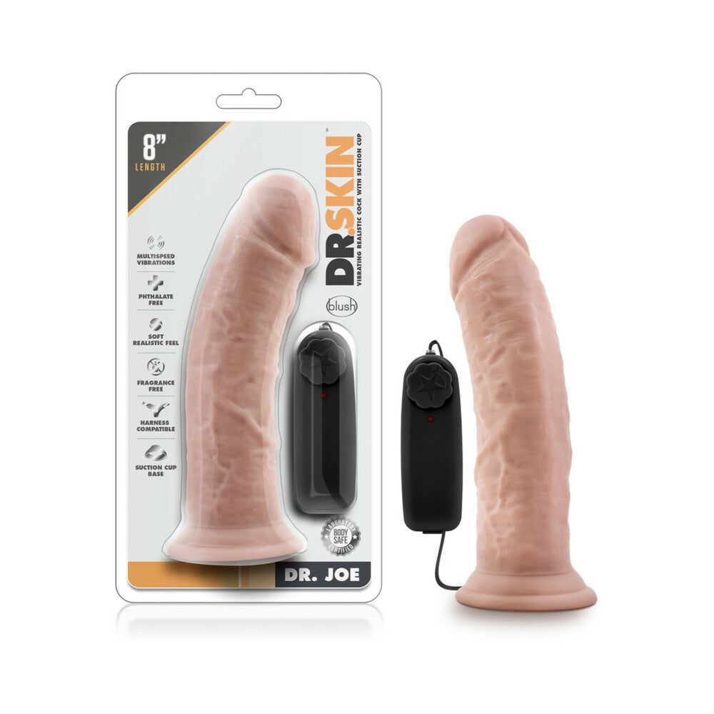 Dr. Skin Dr. Joe Realistic 8 in. Vibrating Dildo Beige - Red Garter