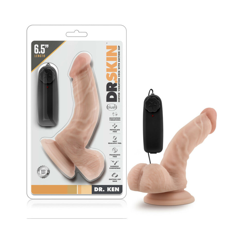 Dr. Skin Dr. Ken Realistic 6.5 in. Vibrating Dildo with Balls Beige - Red Garter