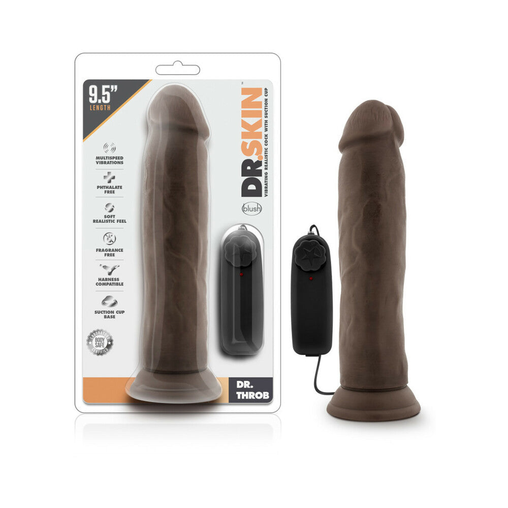 Dr. Skin Dr. Throb Realistic 9.5 in. Vibrating Dildo Brown - Red Garter