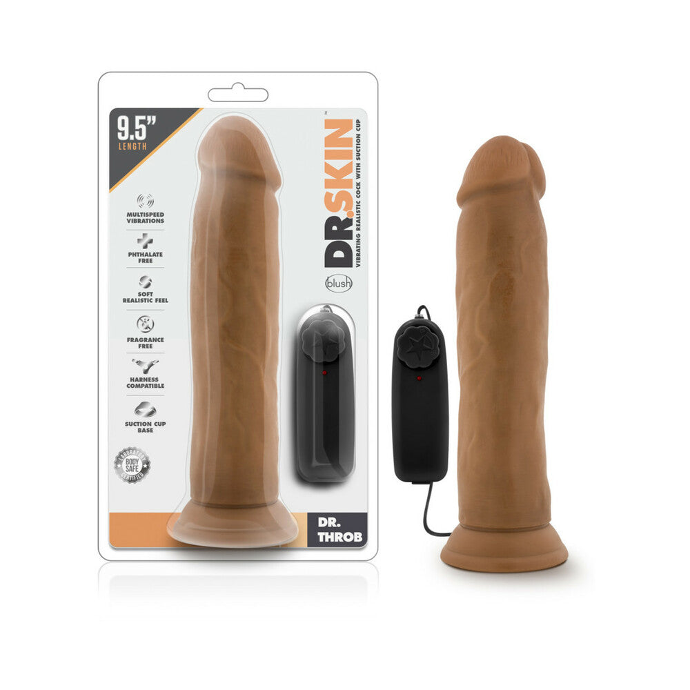 Dr. Skin Dr. Throb Realistic 9.5 in. Vibrating Dildo Tan - Red Garter