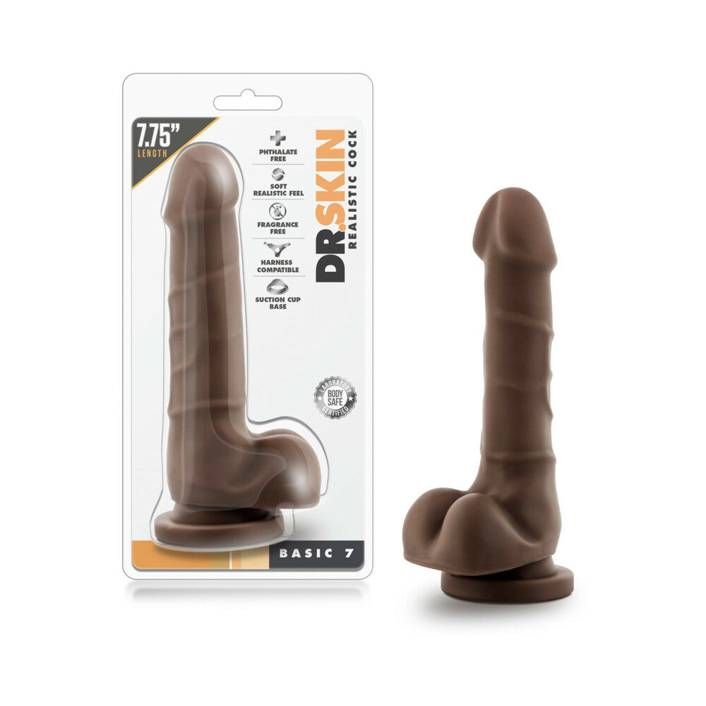 Dr. Skin Basic 7 Realistic 7.75 in. Dildo with Balls Brown - Red Garter