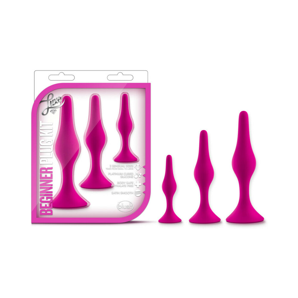 Blush Luxe 3-Piece Silicone Beginner Plug Kit Pink - Red Garter