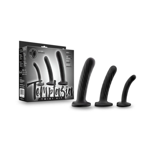Temptasia Twist Kit 3-Piece Silicone Dildo Set Black - Red Garter