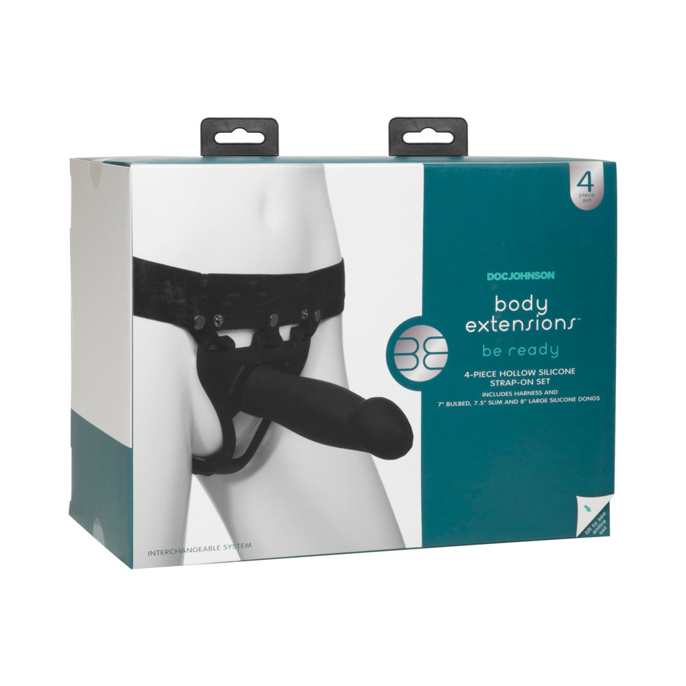 Be Ready Body Extensions Hollow Strap-On 4-Piece Set Black - Red Garter