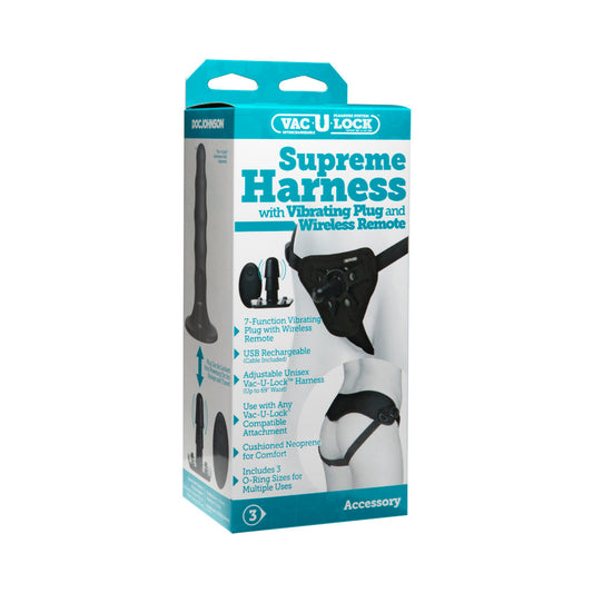 Vac-U-Lock Supreme Harness With Vibrating Plug Black - Red Garter