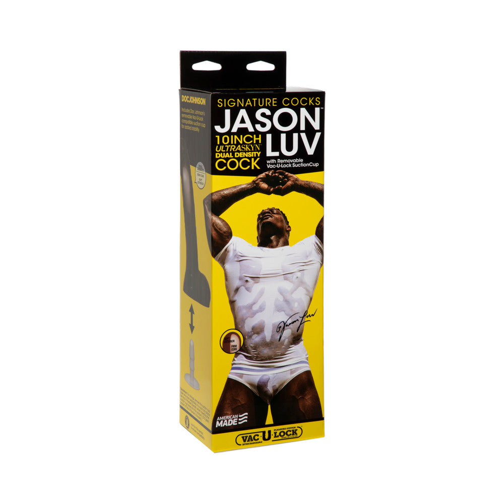 Jason Luv 10in ULTRASKYN Cock with Removable Vac-U-Lock Suction Cup Chocolate - Red Garter