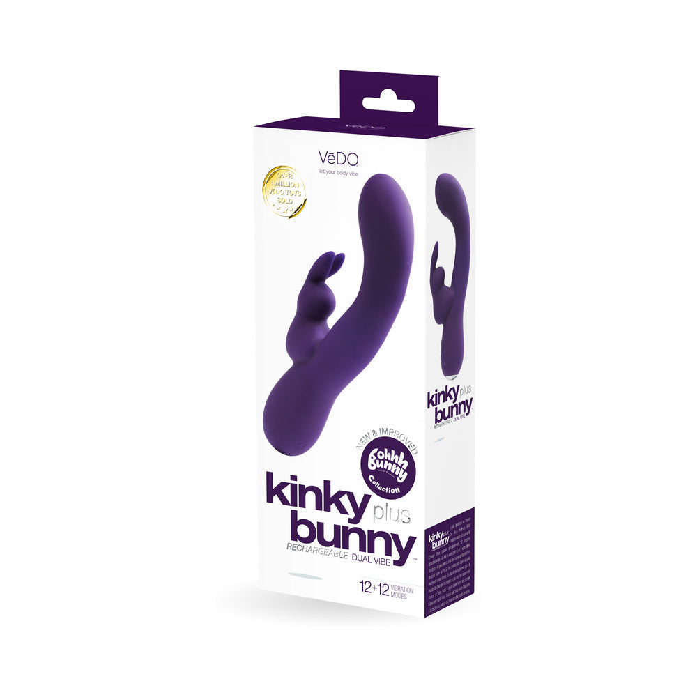 VeDO Kinky Bunny Rechargeable Rabbit Vibrator - Deep Purple - Red Garter