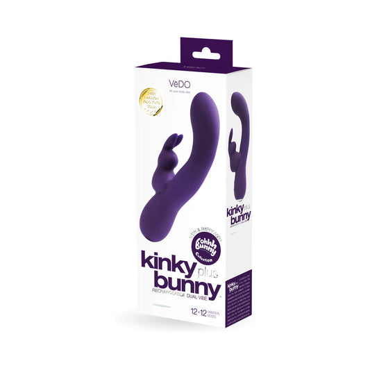 VeDO Kinky Bunny Rechargeable Rabbit Vibrator - Deep Purple - Red Garter