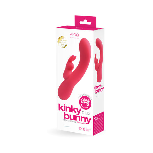 VeDO Kinky Bunny Rechargeable Rabbit Vibrator - Pretty In Pink - Red Garter