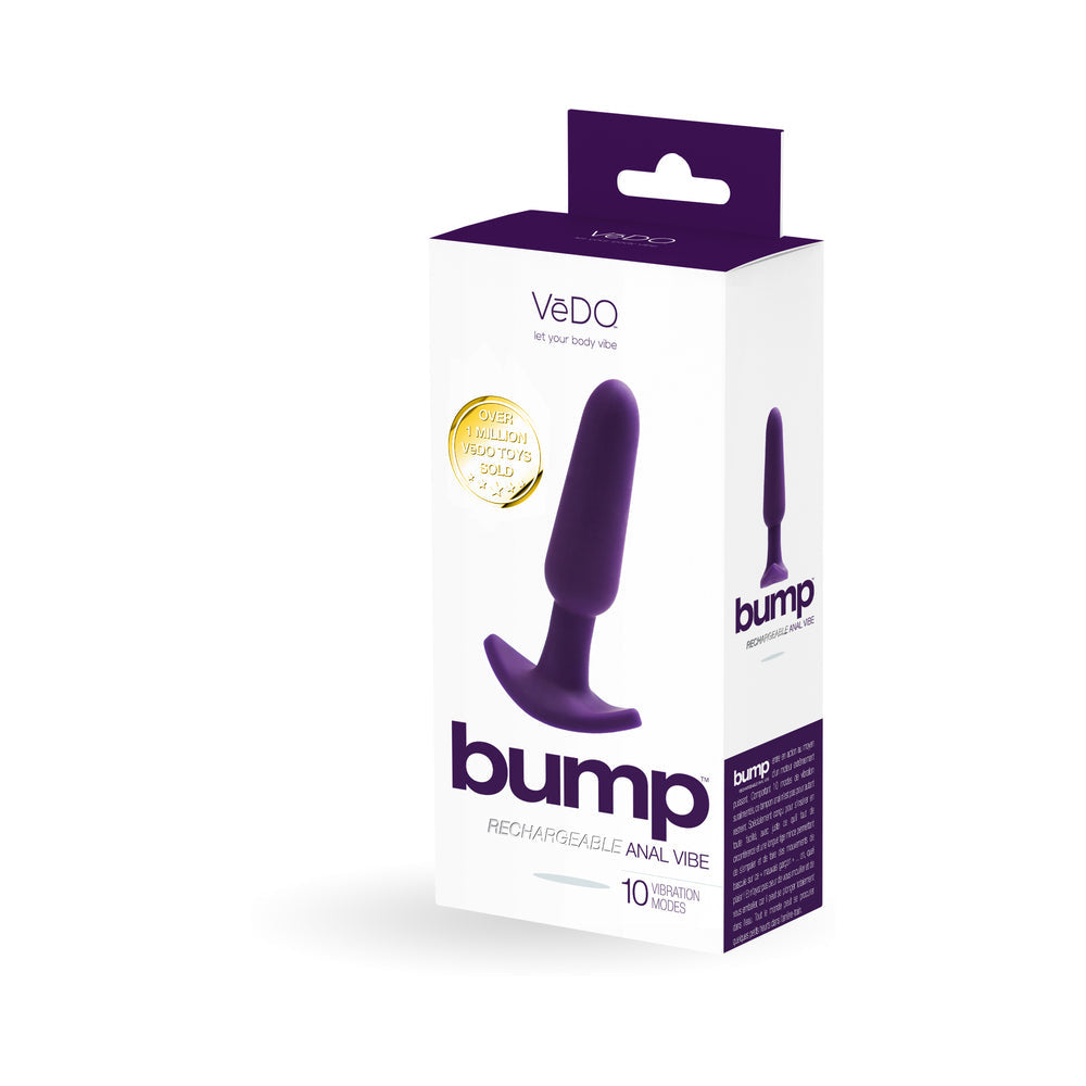 VeDO Bump Rechargeable Anal Vibe - Deep Purple - Red Garter