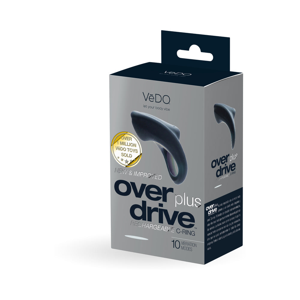 VeDO Overdrive+ Rechargeable Vibrating Ring - Just Black - Red Garter