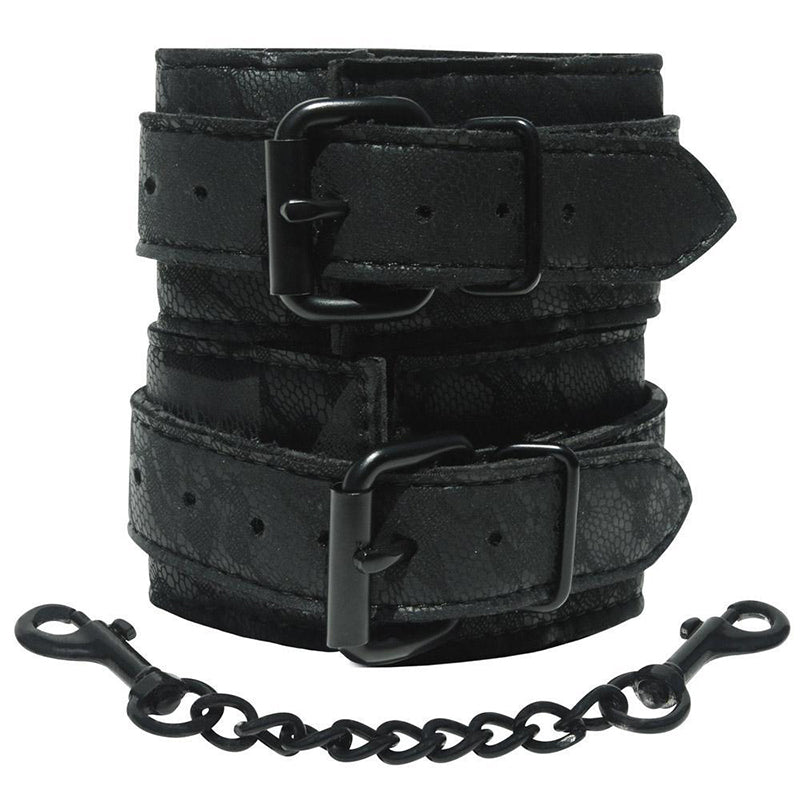 Sincerely, Sportsheets Lace Adjustable Wrist Cuffs with Removable Chain Black - Red Garter