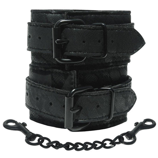 Sincerely, Sportsheets Lace Adjustable Wrist Cuffs with Removable Chain Black - Red Garter