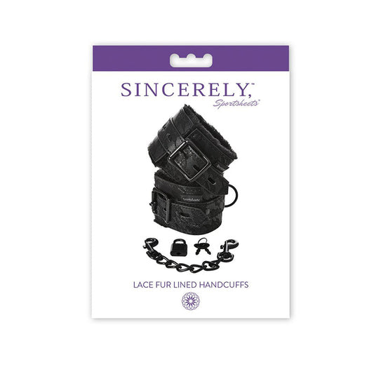 Sincerely, Sportsheets Lace Adjustable Fur-Lined Handcuffs Black - Red Garter