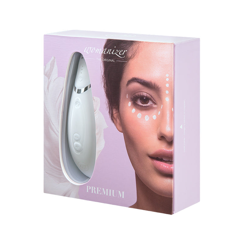 Womanizer Premium Rechargeable Silicone Autopilot Pleasure Air Clitoral Stimulator White/Chrome - Red Garter