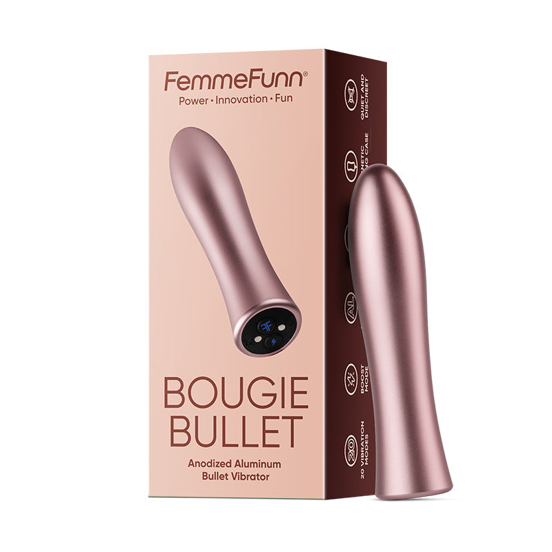 FemmeFunn Bougie Bullet Rechargeable Aluminum Vibrator Rose Gold - Red Garter