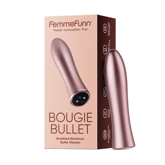 FemmeFunn Bougie Bullet Rechargeable Aluminum Vibrator Rose Gold - Red Garter