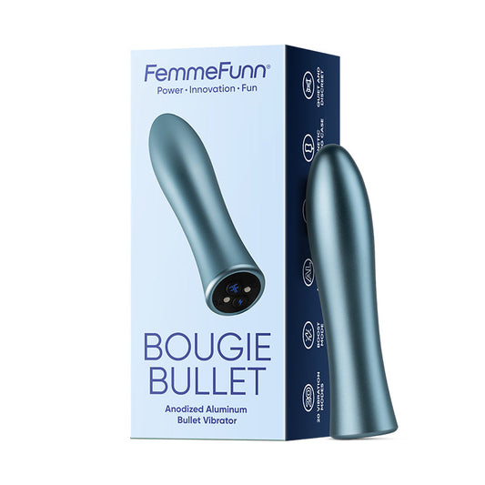 FemmeFunn Bougie Bullet Rechargeable Aluminum Vibrator Light Blue - Red Garter