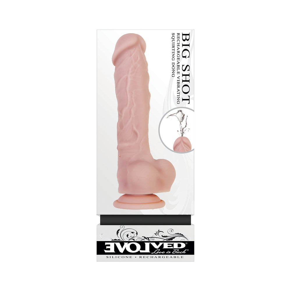 Evolved Big Shot Rechargeable Vibrating 8 in. Silicone Squirting Dildo Beige - Red Garter