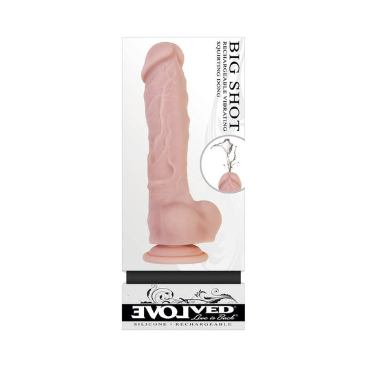 Evolved Big Shot Rechargeable Vibrating 8 in. Silicone Squirting Dildo Beige - Red Garter