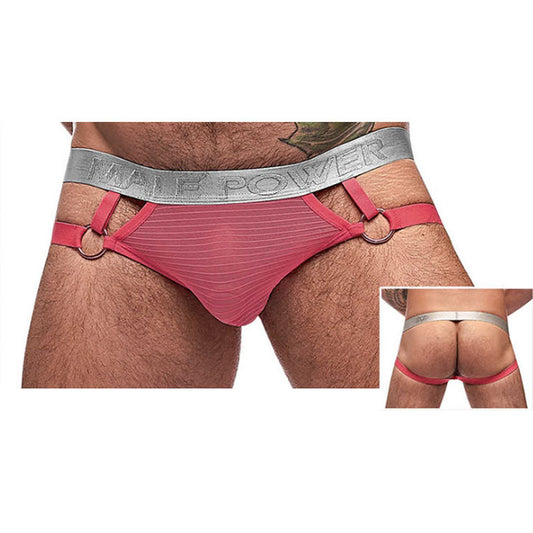 Male Power Mesh Rib Jock Ring Salmon L/XL - Red Garter