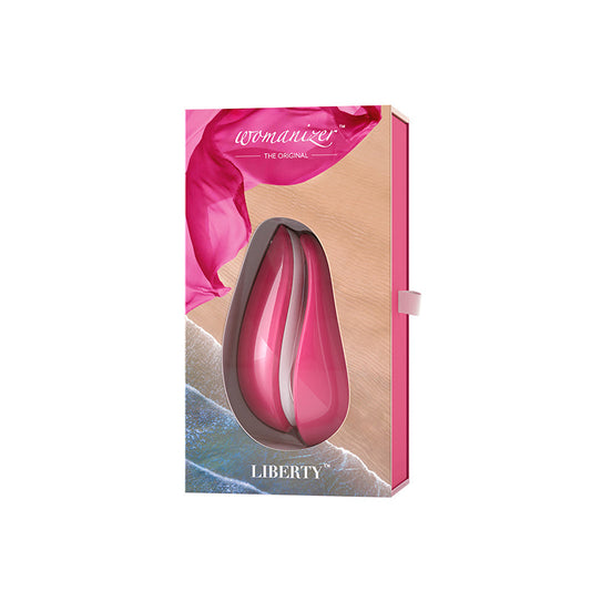 Womanizer Liberty Rechargeable Silicone Compact Travel Pleasure Air Clitoral Stimulator Pink Rose - Red Garter