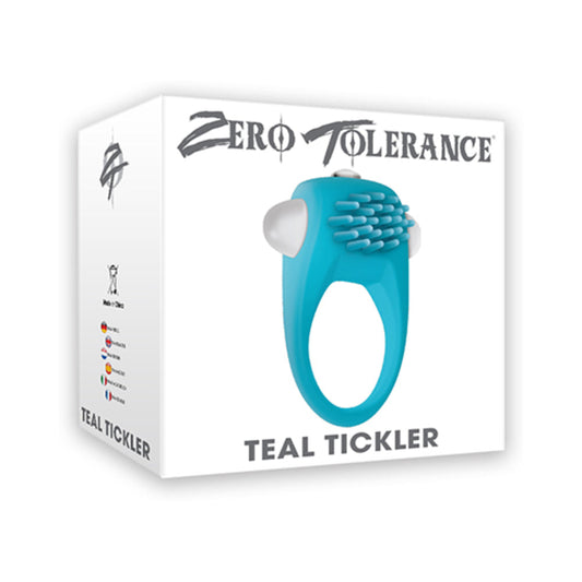 Zero Tolerance Teal Tickler Single-Speed Vibrating Silicone Cockring Teal - Red Garter