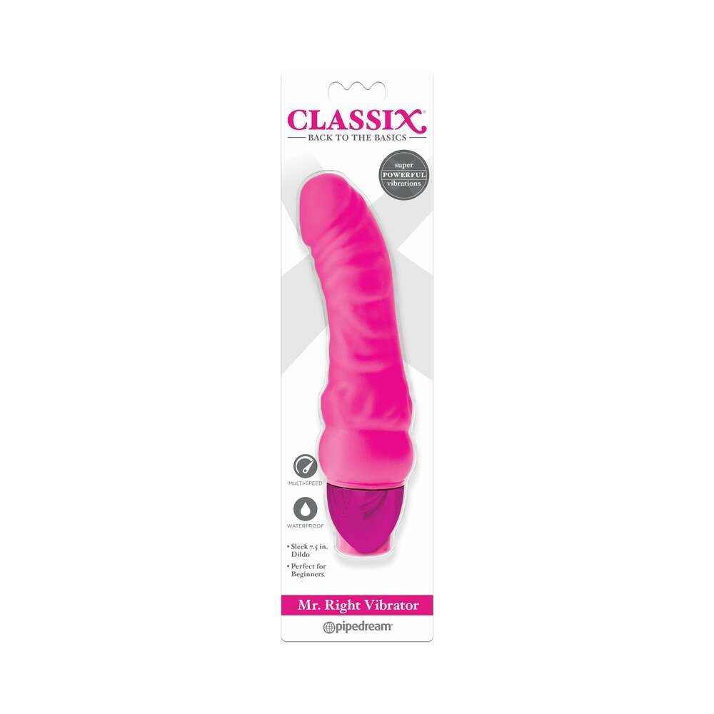 Pipedream Classix Mr. Right Vibrator Realistic 6.5 in. Vibrating Dildo Pink - Red Garter