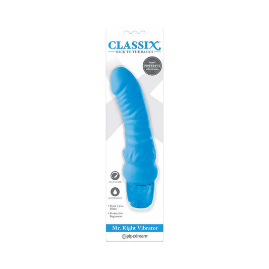 Pipedream Classix Mr. Right Vibrator Realistic 6.5 in. Vibrating Dildo Blue - Red Garter