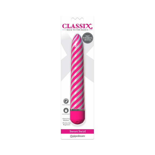Pipedream Classix Sweet Swirl 8 in. Slimline Vibrator Pink - Red Garter