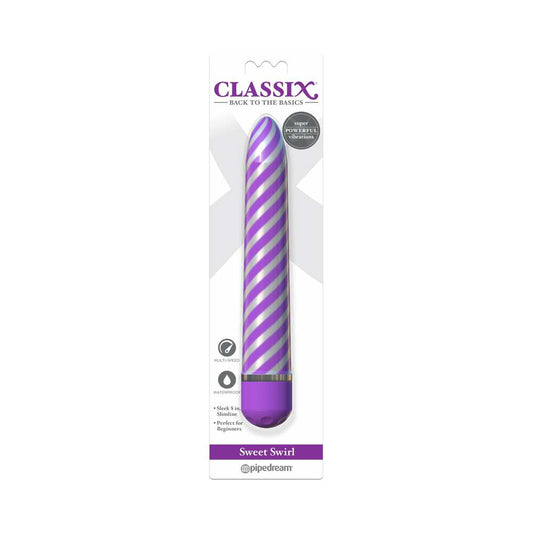 Pipedream Classix Sweet Swirl 8 in. Slimline Vibrator Purple - Red Garter