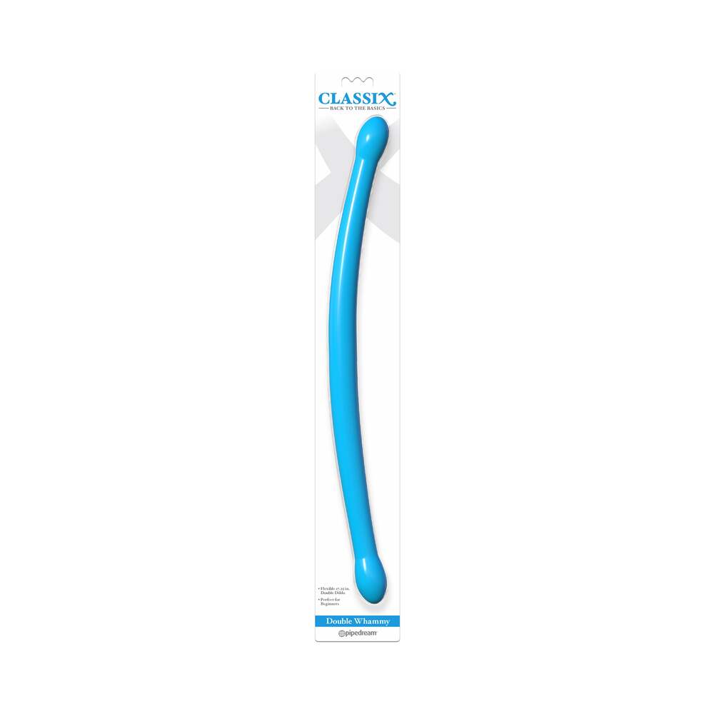 Pipedream Classix Double Whammy 17.25 in. Flexible Dual-Ended Dildo Blue - Red Garter