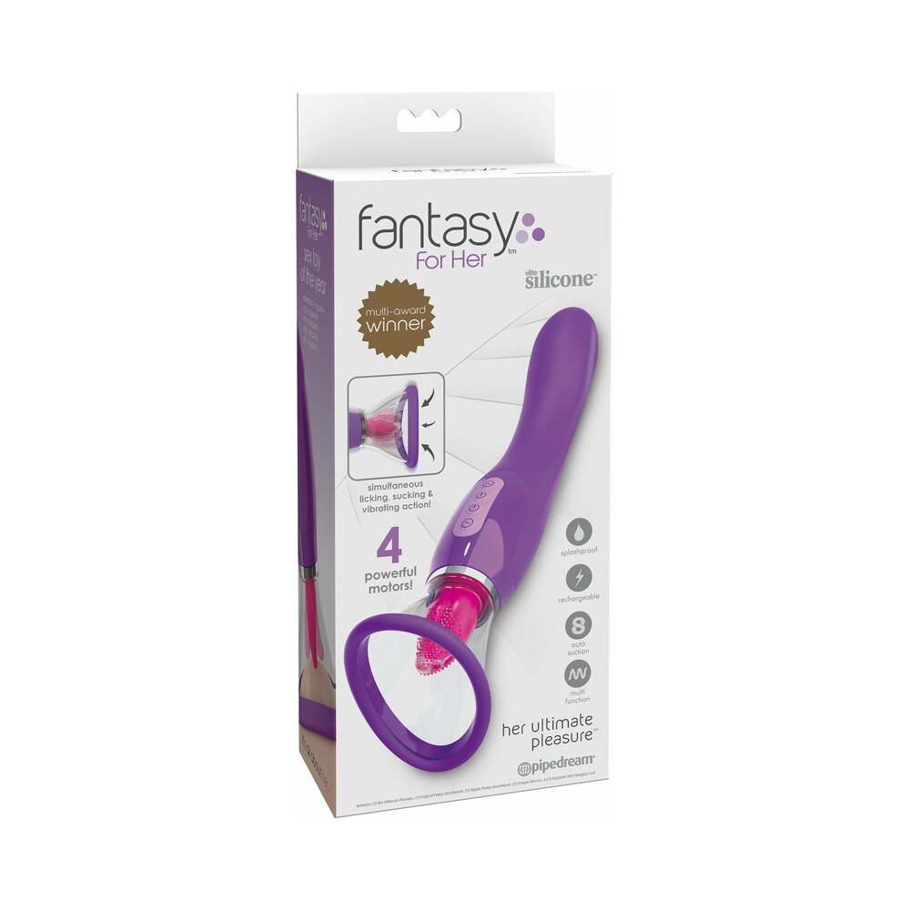 Pipedream Fantasy For Her Her Ultimate Pleasure Dual-Ended Vibrator With Licking Suction Purple - Red Garter