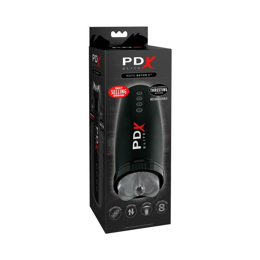 PDX Elite Motobator 2 Rechargeable Thrusting Vibrating Masturbator Clear/Black - Red Garter