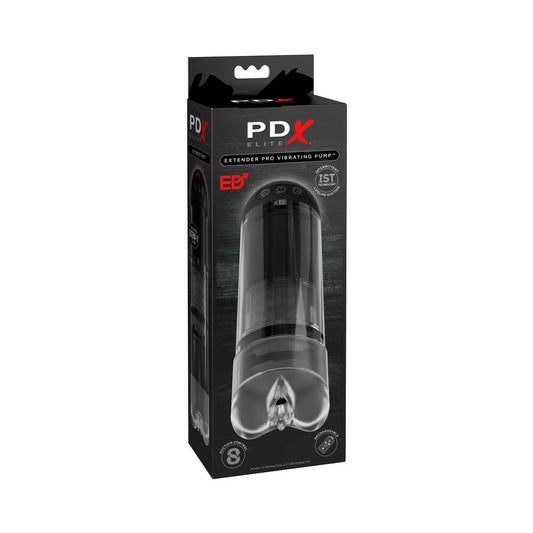 PDX Elite Extender Pro Rechargeable Vibrating Penis Pump Clear/Black - Red Garter