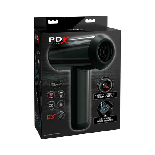PDX Elite Hydrobator Rechargeable Silicone Vibrating Aquatic Stimulation Stroker Black - Red Garter