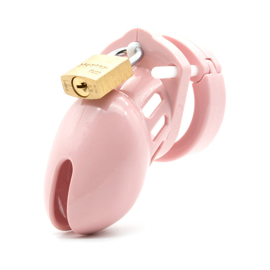 CB-6000S Pink Male Chastity Cage - Red Garter