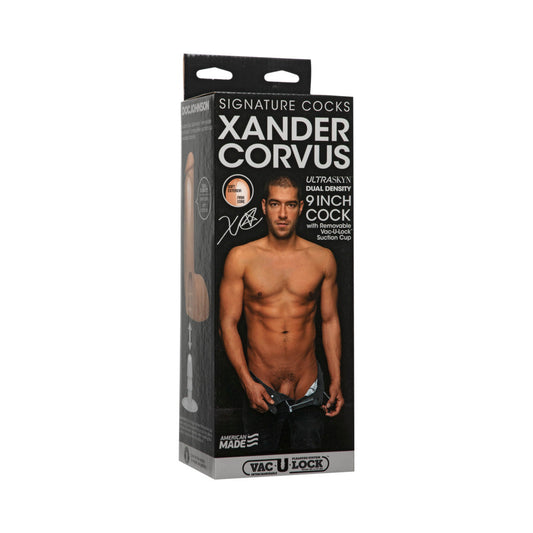 Signature Cocks - Xander Corvus - 9in ULTRASKYNCock w/Removable Vac-U-Lock Suction Cup Vanilla - Red Garter