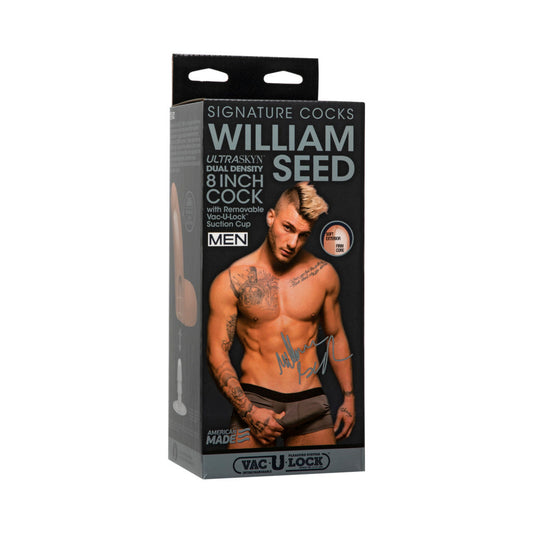 Signature Cocks - William Seed - 8in ULTRASKYN Cock w/Removable Vac-U-Lock Suction Cup Vanilla - Red Garter