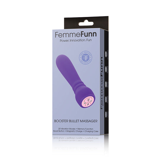 FemmeFunn Booster Bullet Massager Rechargeable Silicone Vibrator Dark Purple - Red Garter