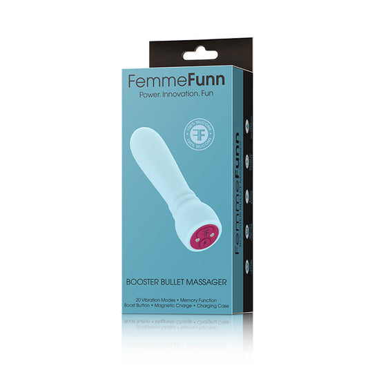 FemmeFunn Booster Bullet Massager Rechargeable Silicone Vibrator Light Blue - Red Garter